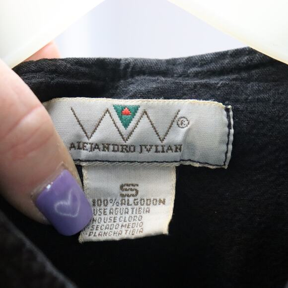 Vintage barely worn Alejandro Julian Black Button Front Dress Small Beaded Patch - Picture 7 of 8